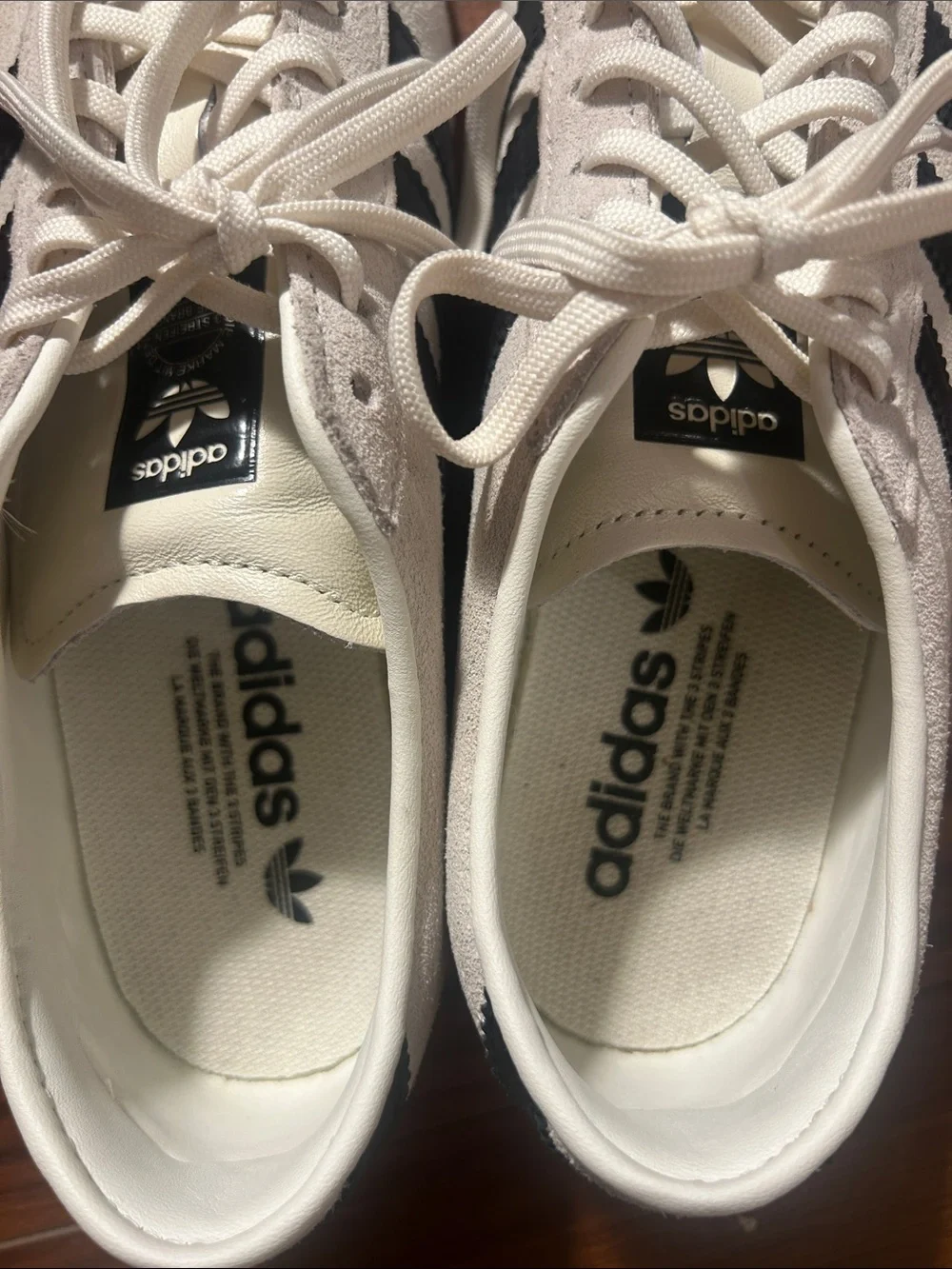 Adidas Women’s Off-White Suede Sneakers with Black Stripes
